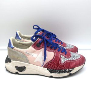 GOLDEN GOOSE LIMITED EDITION GLITTER RUNNING SNEAKERS PINK CROC-PRINT SIZE 38